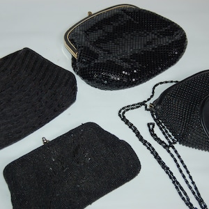 vintage Beaded bridesmaid, Wedding, Prom purses in black. Bridesmaid purses. Black beaded Holiday purse or clutch