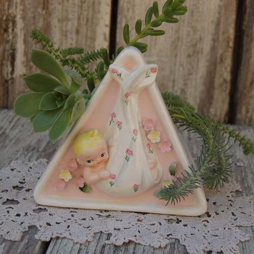Vintage New Baby Vase. Vintage Baby Planter. Pink and White Etsy