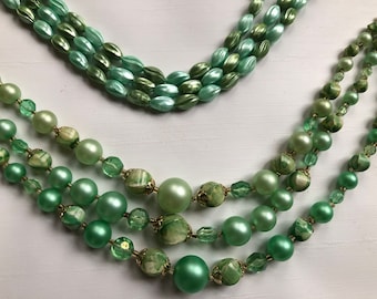 2 vintage green bead choker necklaces. Vintage green plastic beads