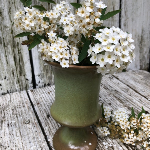 vintage Frankoma pottery vase. Green and brown. pottery chalice. goblet