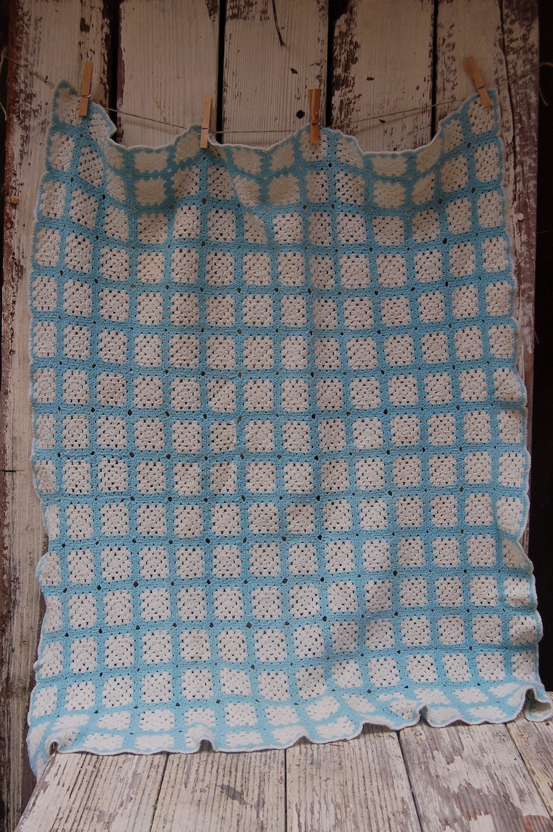 Blue and white bassinette blanket Blue and white crochet nap blanket Blue and white crochet Granny Square baby blanket