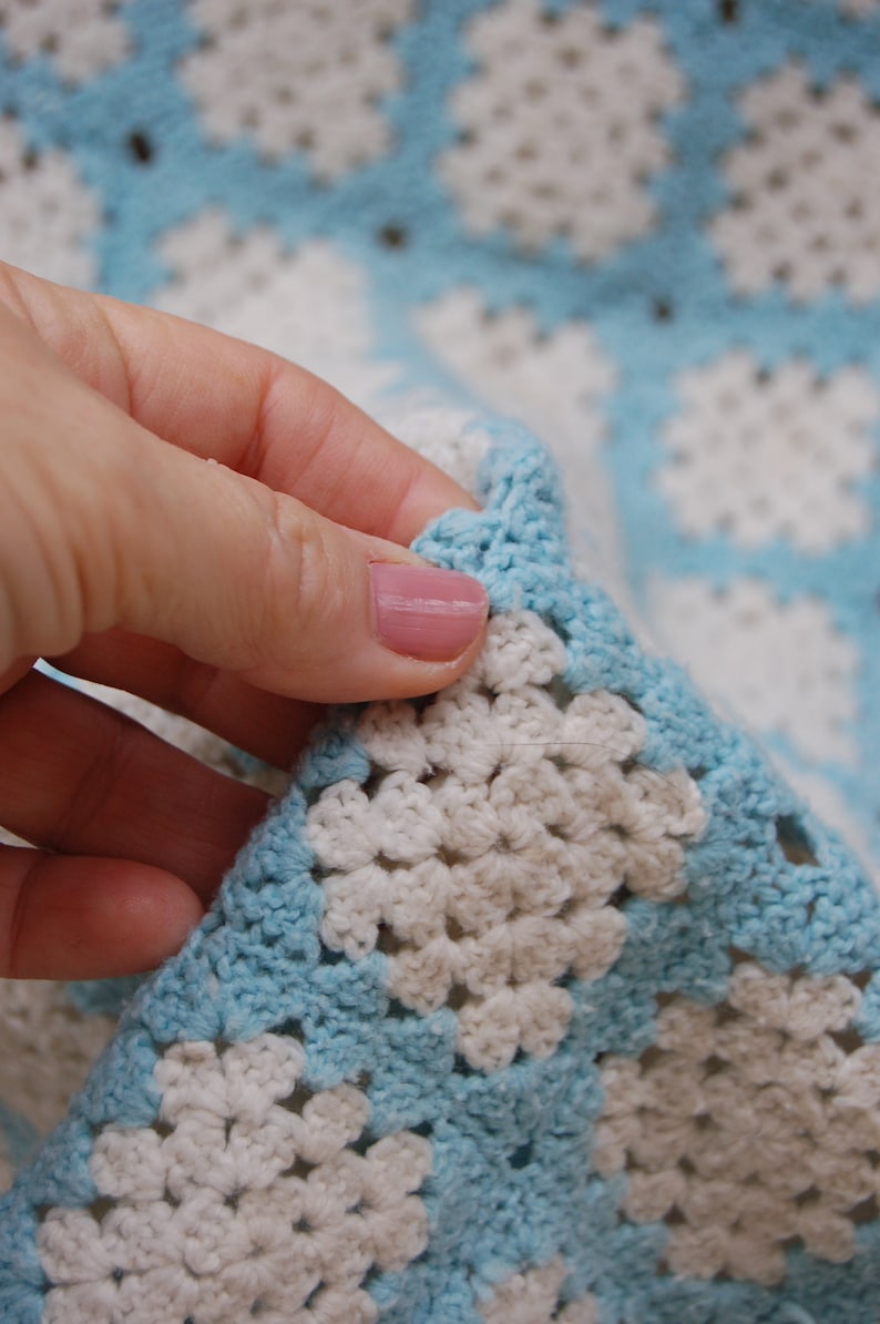 Blue and white bassinette blanket Blue and white crochet nap blanket Blue and white crochet Granny Square baby blanket