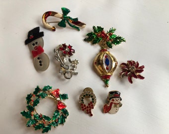 Vintage Christmas brooches. Novelty jewelry. Vintage holiday pins