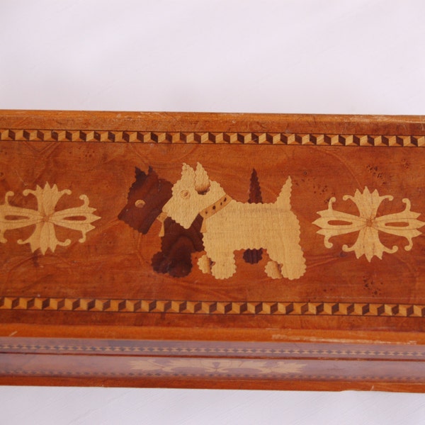 Scottie Dog wooden box. vintage Scottie Dog box. Made in Japan inlaid wooden box Scottie Jewelry Box