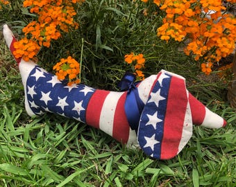Patriotic Pup. Handmade stuffy Dachshund. Happy 250 USA. Special Edition Wiener dog