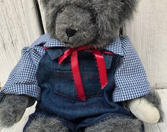 Vintage Stuffed Teddy Bear & clothes Pattern ~ Boy & Overalls Girl & Dress 