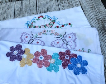 Vintage mismatch embroidered pillowcases