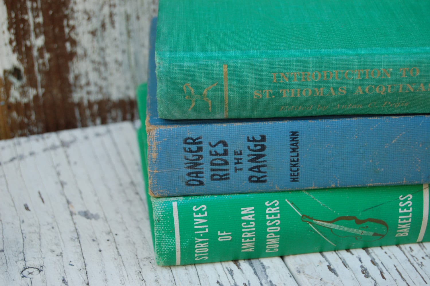 Vintage Books in Green and Blue. Vintage Library Books. Shabby Etsy