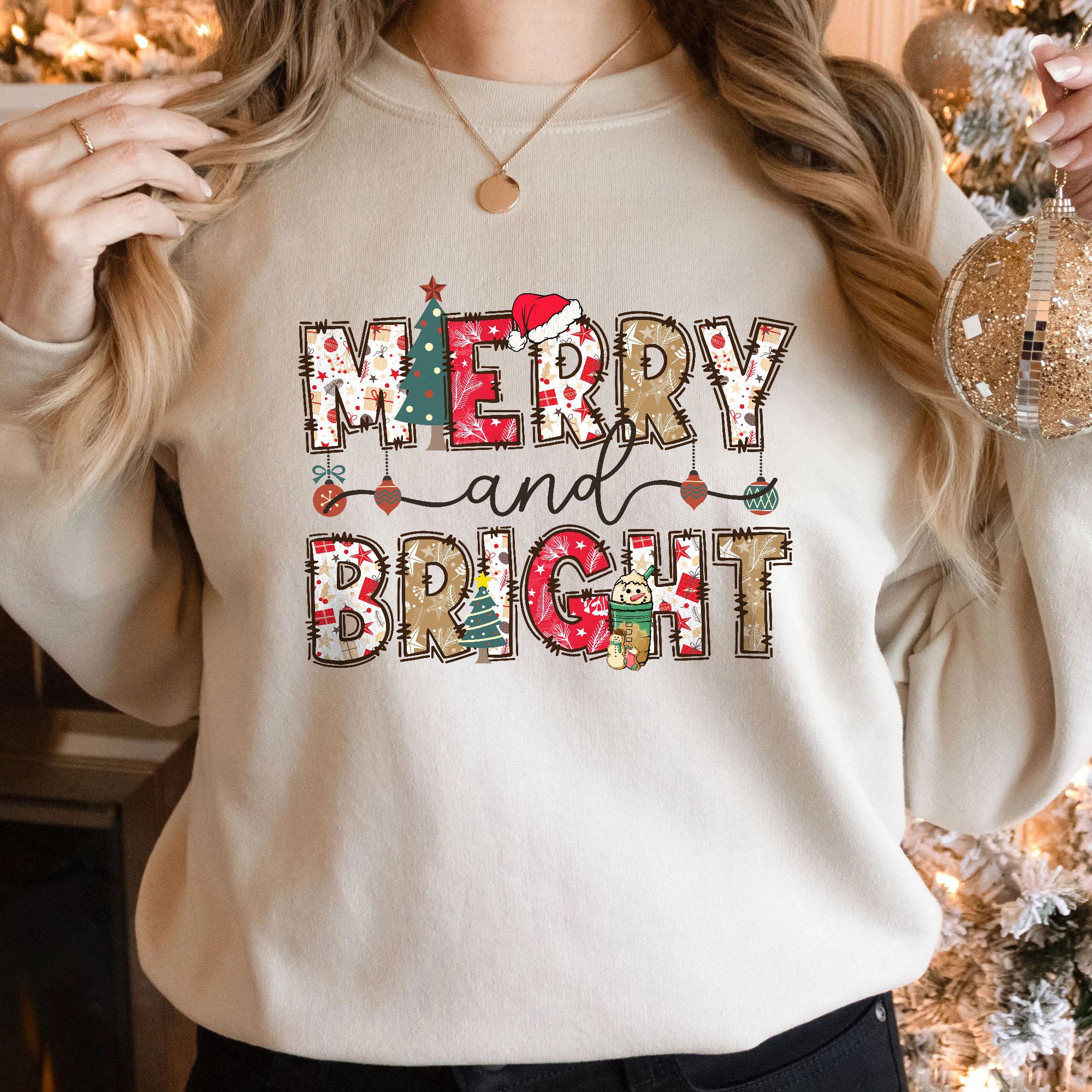 Discover Merry And Bright T-Shirt, Cute Christmas Light T-shirt, Friends And Family Holiday T-shirt