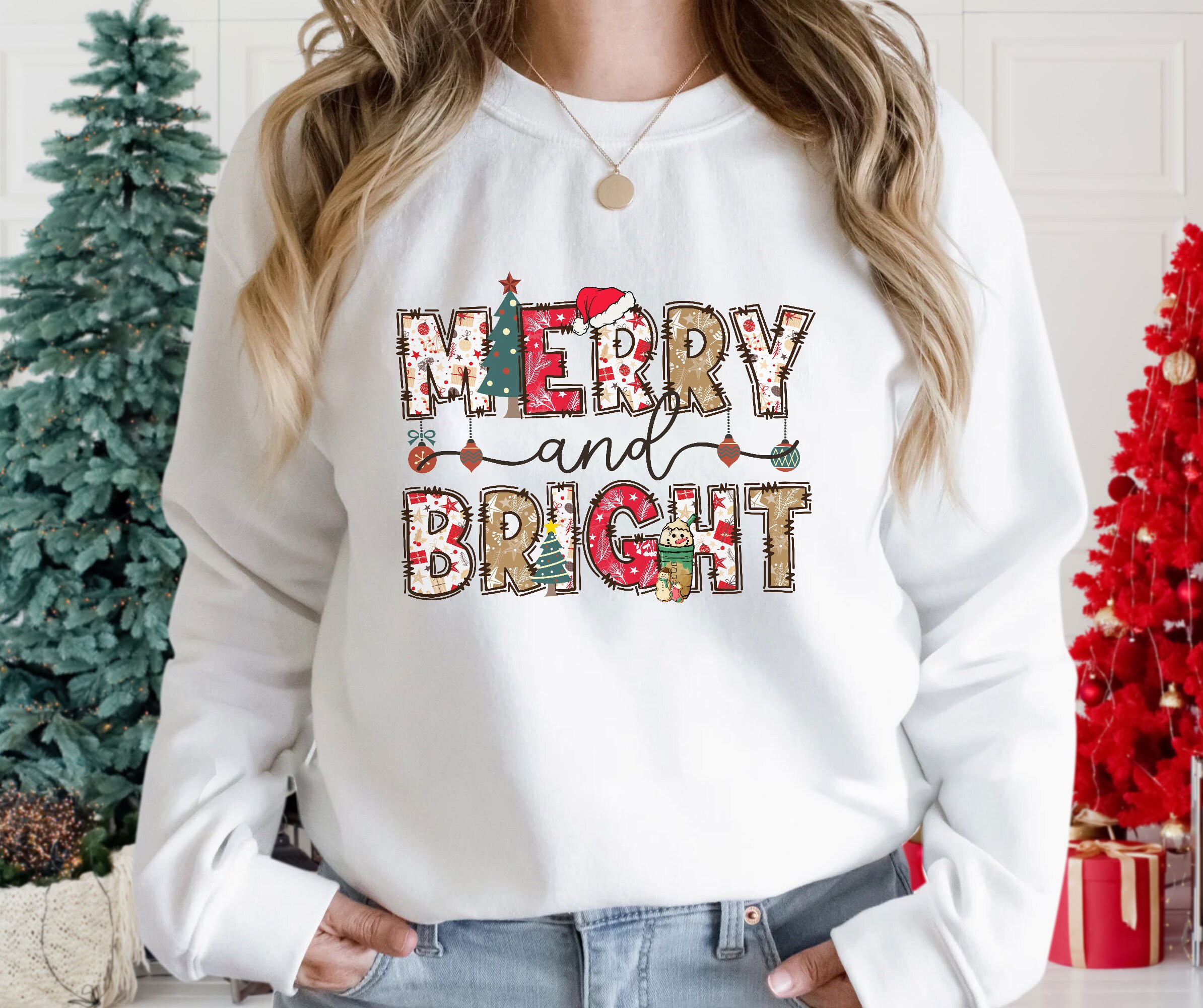 Discover Merry And Bright T-Shirt, Cute Christmas Light T-shirt, Friends And Family Holiday T-shirt
