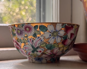 Vintage Hand-Painted Floral Bowl Made in Macau