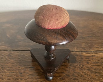 Antique early Victorian novelty rosewood pincushion in the form of a period pedestal table c. early to mid 19th century