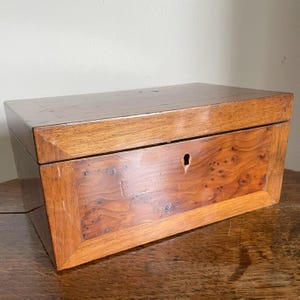 RESERVED- Antique late Georgian early Victorian burr yew and walnut jewellery box c. early to mid 19th century