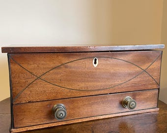 Antique George III/IV inlaid mahogany dressing box. c. early 19th century