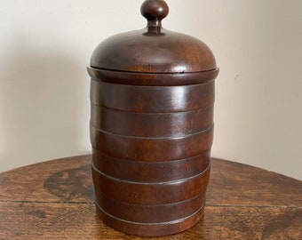 Grand pot à tabac édouardien antique en hêtre teinté, c. 1910