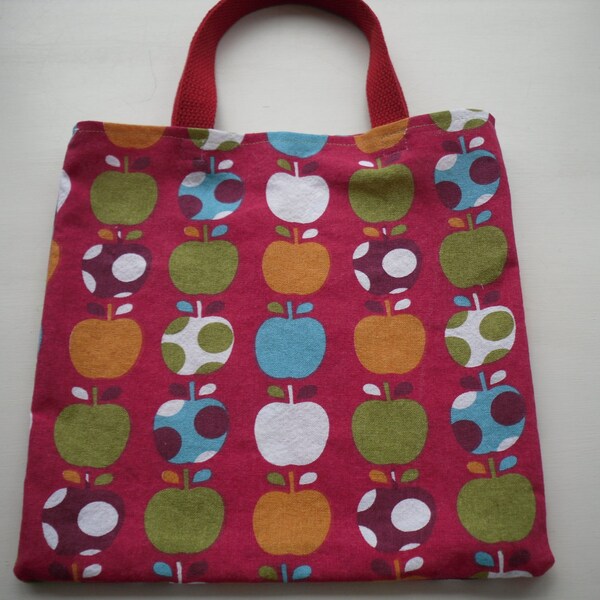 Childs Bag in a Fabulous Apple Print with Red Cotton Handles