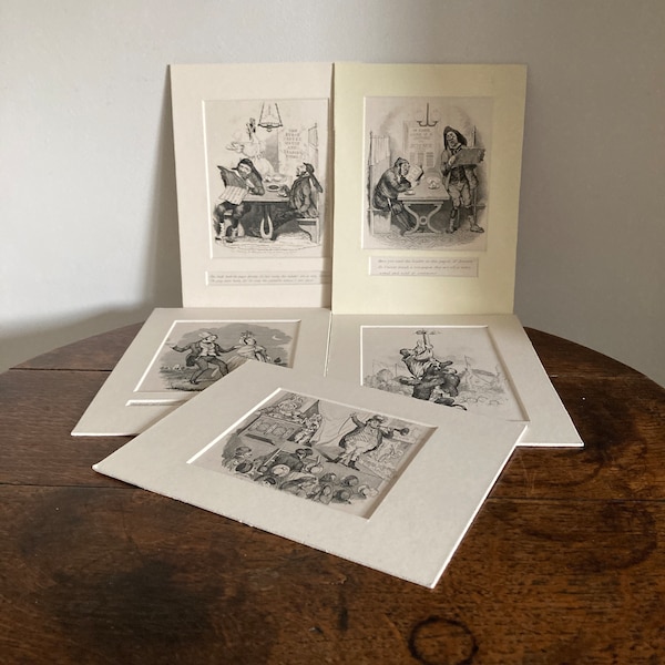 Five mounted engravings from sketches by illustrator Robert Seymour  c. 19th century