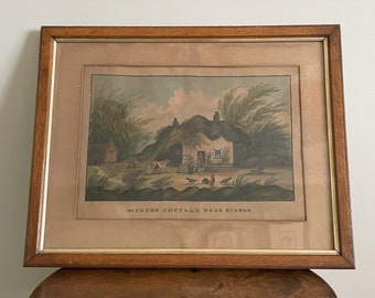 Antiquité Victorienne primitive encadrée aquarelle sur papier d'une maison de mineur près de Buxton c. milieu du 19e siècle
