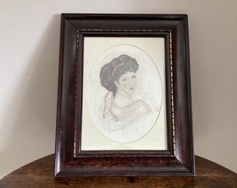 Antique Edwardian signed watercolour portrait of a young women in a period frame c. 1903