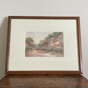 Antique Edwardian signed watercolour of country lane and cottage by Leyton Forbes  c. early 20th century