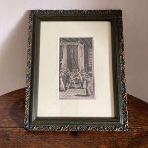 Antique early 18th century Italian steel engraving in a 19th century rococo composition frame . C early 18th century