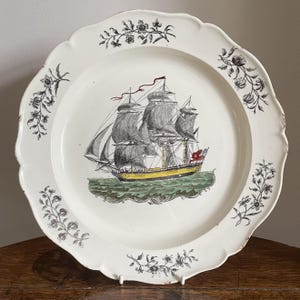 Antique George III Neale & Co creamware ships plate c. late 18th century