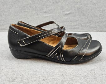 NATURALIZER Nelson Flats Women 7.5M Black Leather Mary Jane Comfort Work Shoes
