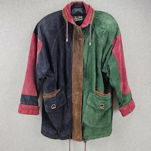 NEW YORK CLASSICS Jacket Women L Multicolor Suede Colorblock Vintage 90s Coat