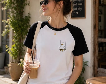 Minimal Emoji T-Shirt, Duck Swing Graphic, Soft Cotton, Unisex Casual Wear