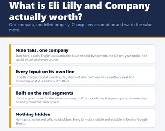Eli Lilly LLY Stock Valuation Model, 10-Year DCF Spreadsheet, Vision Tab (Excel, Google Sheets)