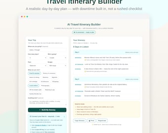 AI Travel Itinerary Builder | Custom Day-by-Day Trip Planner (Digital)