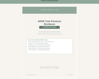 ADHD Task Paralysis Workbook | 21-Day Micro-Start System for Adults Fillable PDF