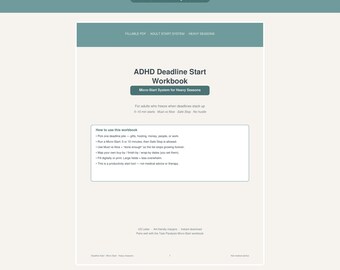 ADHD Deadline Start Workbook | Micro-Start System for Heavy Seasons Fillable PDF