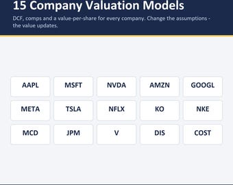 Stock Valuation Spreadsheet | 15 Company DCF Models, Comps, WACC (Excel, Google Sheets)