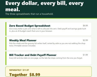 Zero-Based Budget, Meal Planner, Bill Tracker Bundle (Digital Download)
