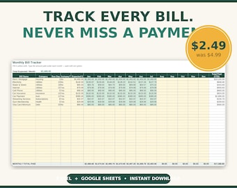 Bill Tracker Spreadsheet | Debt Payoff Planner (Excel, Google Sheets) (Digital Download)