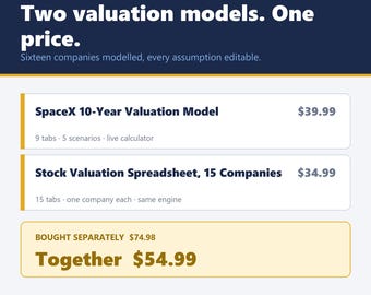 Investor Toolkit Bundle, SpaceX Valuation Model, 15 Company Stock Models (Digital Download)