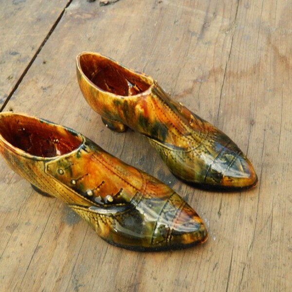 Unique Artist Made Vintage Victorian, edwardian ceramic pair of shoes