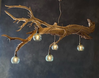 Dogwood Natural Branch Chandelier With Blown Glass