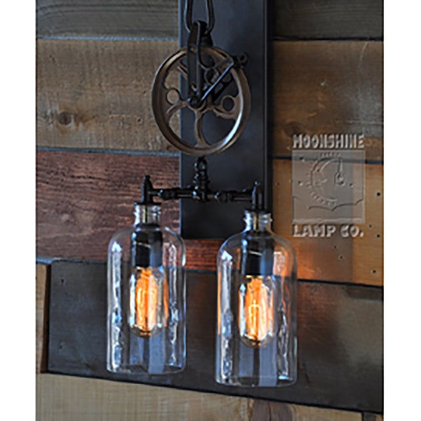 The Lauderdale – Recycled Glass Bottle Pulley Wheel Wall Sconce