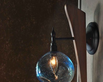 The Cambria Wall Sconce - Handblown Glass and Walnut Hardwood