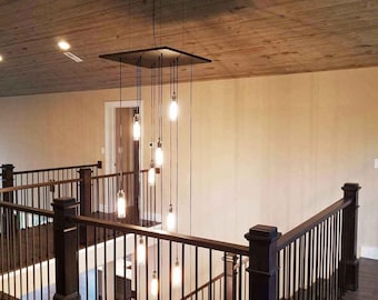 The Cascade Floating Square - Hanging Glass Cylinder Chandelier - Modern Lighting - Foyer Light - Entryway Lighting