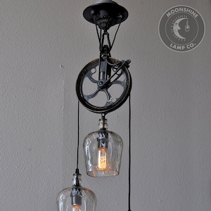 Warehouser 3 Light Direct Mount, pulley pendant light, pulley light, pulley light fixture