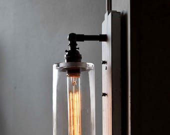 Modern Rustic Glass and Distressed Wood Wall Sconce - Unique Handmade Lighting