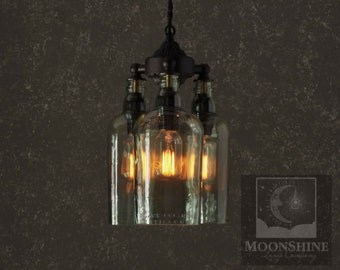 Recycled Bottle Light Chandelier - The Marquis Gin - With Vintage Style Edison Bulbs - Rustic Decor - Farmhouse Light - Barn Light