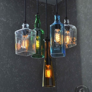 The Glendora-Recycled Bottle Light Chandelier, Rustic Decor,Farmhouse Light ,custom chandelier,custom lighting, modern farmhouse, boho light
