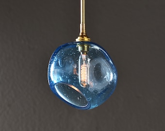 The Cambria Pendant Light - Colored Blown Glass Orb With Brass Hardware - Unique Hancrafted Lighting