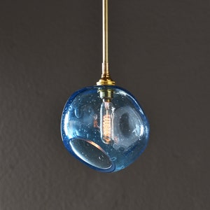 The Cambria Pendant Light - Colored Blown Glass Orb With Brass Hardware - Unique Hancrafted Lighting