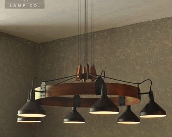 The Piedmont - Wooden Walnut Ring Chandelier - Rustic Modern Farmhouse Lighting