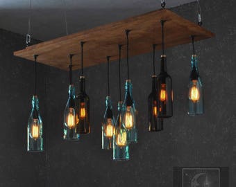 The Napa - Recycled Wine Bottle Hanging Chandelier - Modern Farmhouse Lighting